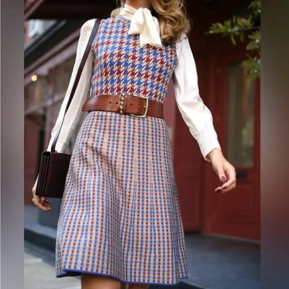 NWOT Tory Burch Houndstooth Dress L - Picture 1 of 4